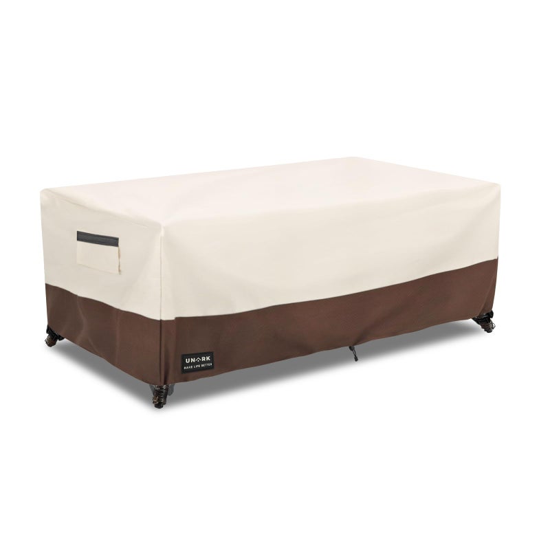 UNARK Outdoor Patio Coffee Table Cover, 600D Waterproof Heavy Duty Outdoor Table Cover, Patio Furniture Covers 48 x 28 x 16 inches Beige and Brown - Image 1